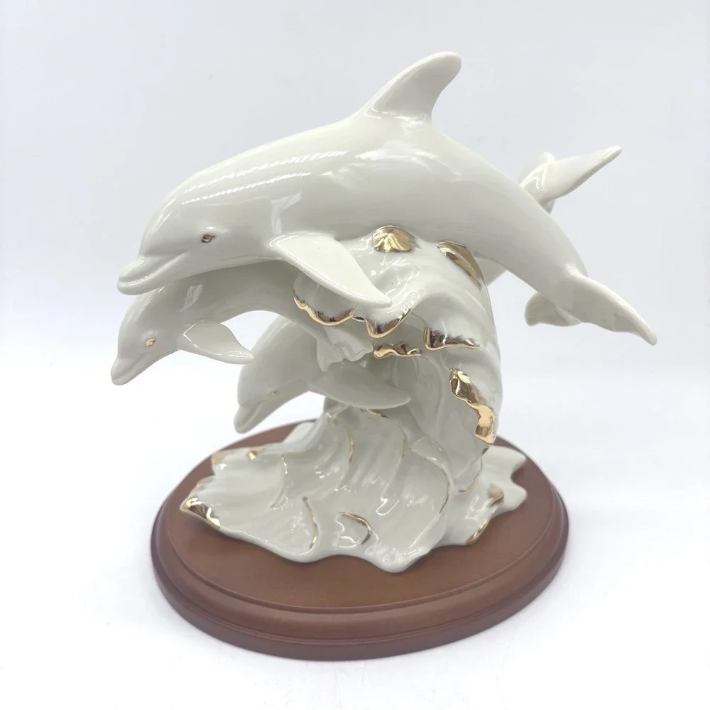 Vintage 1995‎ Lenox Between Sea And Sky Dolphin Fine Porcelain Gold Accents